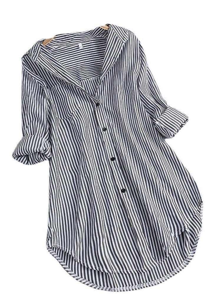 بلوزة طويلة الأكمام بلوزة سوداء / بيضاء مخطط