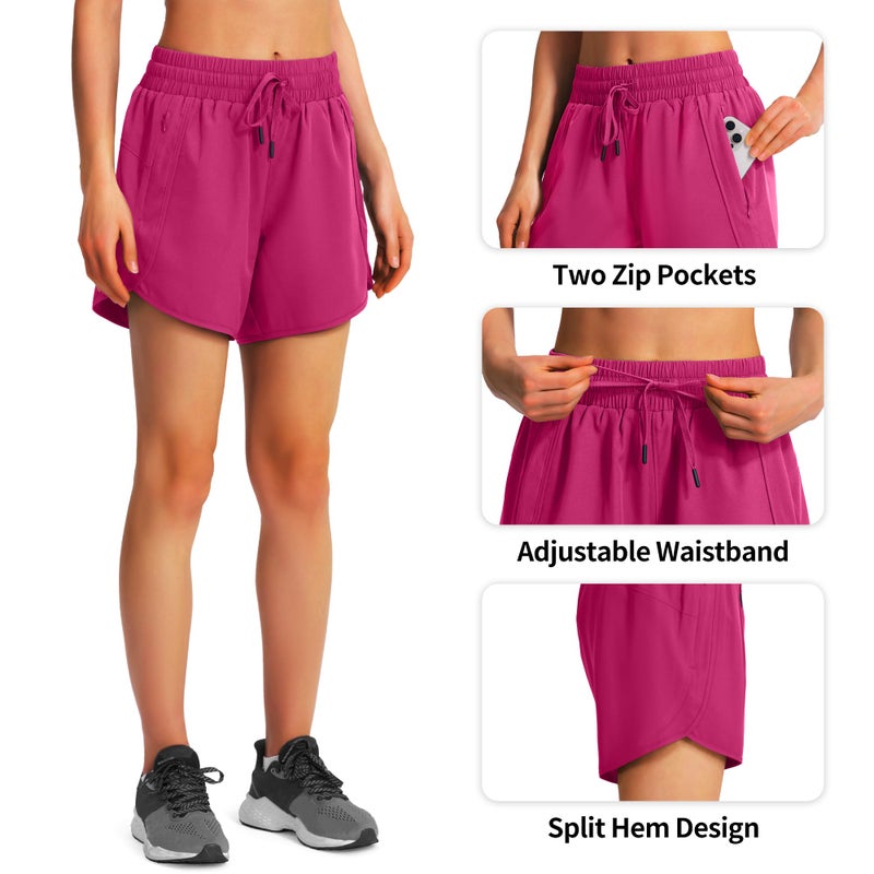 Ksmien Women's 5"/ 7" Athletic Running Shorts Quick Dry Lightweight Workout Gym Shorts with Zipper Pockets UPF 50+ Rose - Image 5