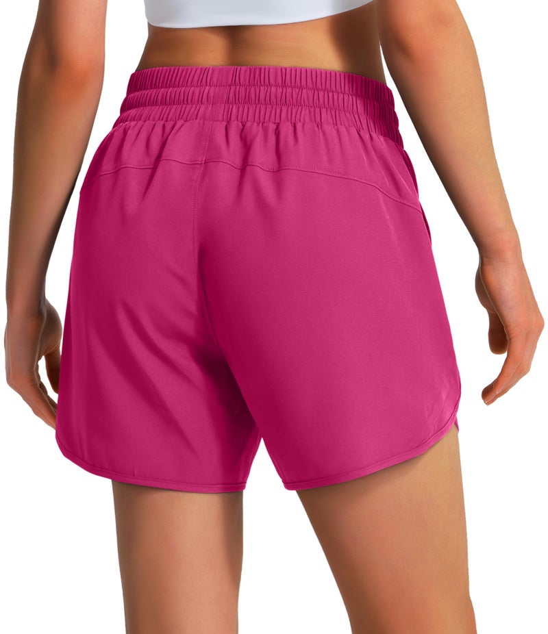 Ksmien Women's 5"/ 7" Athletic Running Shorts Quick Dry Lightweight Workout Gym Shorts with Zipper Pockets UPF 50+ Rose - Image 2