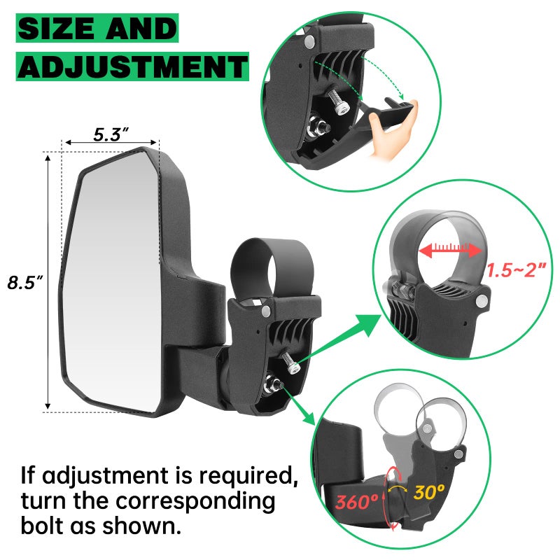 SHEJISI UTV Side Mirrors,You No Longer Need to Adjust by Hand,Innovative Automatic Reset Function,for 1.5"-2.0" Roll Cage,Compatible with Polaris RZR,Can Am Maverick,Honda Pioneer SXS,Kawasaki Mule - Image 5