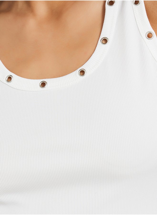 Take Two Solid Eyelet Detail Regular-Fit Cami T-Shirt  - Image 3