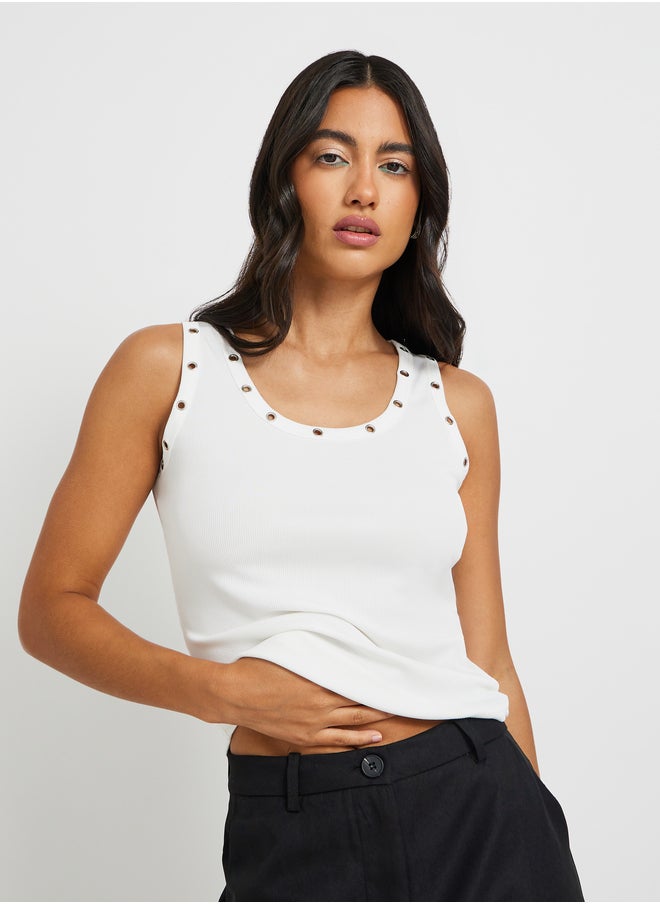 Take Two Solid Eyelet Detail Regular-Fit Cami T-Shirt  - Image 4