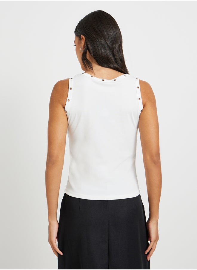 Take Two Solid Eyelet Detail Regular-Fit Cami T-Shirt  - Image 5