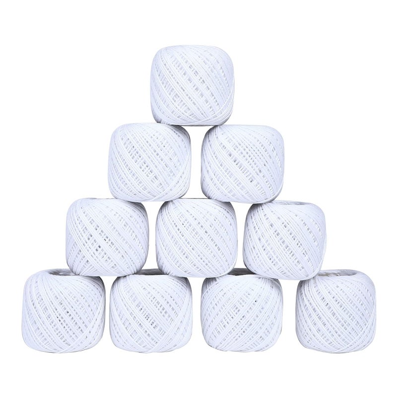 CORIOX Crochet Thread Set Of 10 Ball Crochet Cotton Thread Yarn For Knitting And Craft Making, 55 To 60 Mtr Approx (White, 230 Grams) - Image 1