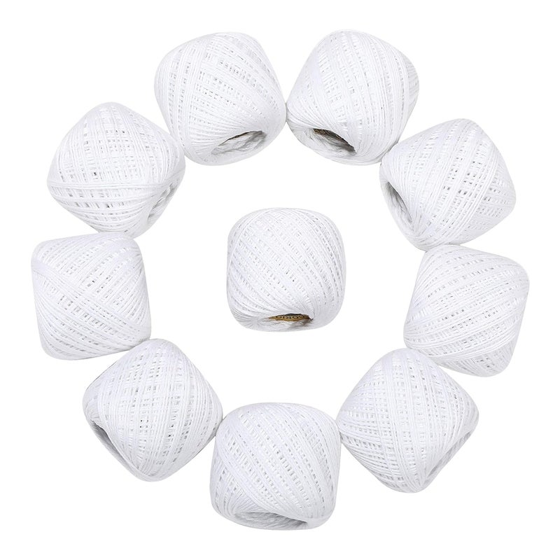 CORIOX Crochet Thread Set Of 10 Ball Crochet Cotton Thread Yarn For Knitting And Craft Making, 55 To 60 Mtr Approx (White, 230 Grams) - Image 2
