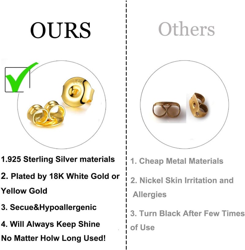 DELECOE 24PCS 18K Gold Plated 925 Silver Earring Backs Replacements, Hypoallergenic Earring Backs for Studs, Secure Ear Locking for Stud Earrings Ear Nut for Posts, 6mm - Image 3
