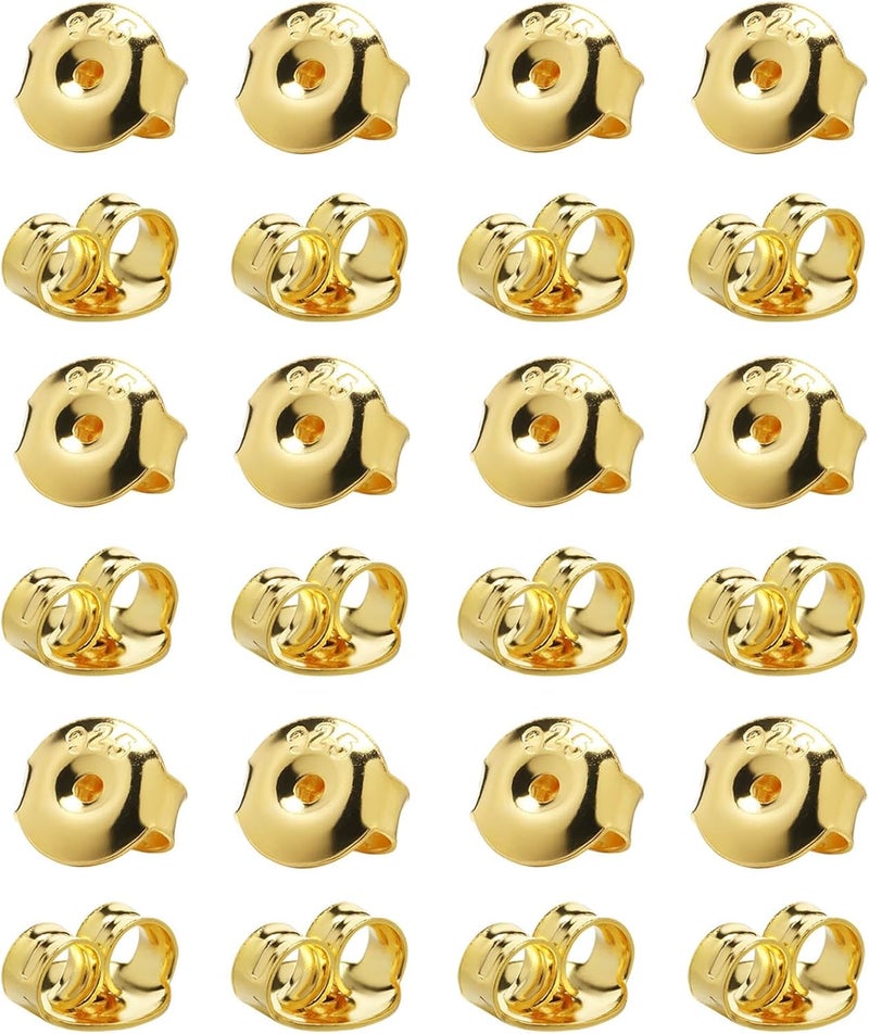 DELECOE 24PCS 18K Gold Plated 925 Silver Earring Backs Replacements, Hypoallergenic Earring Backs for Studs, Secure Ear Locking for Stud Earrings Ear Nut for Posts, 6mm - Image 1