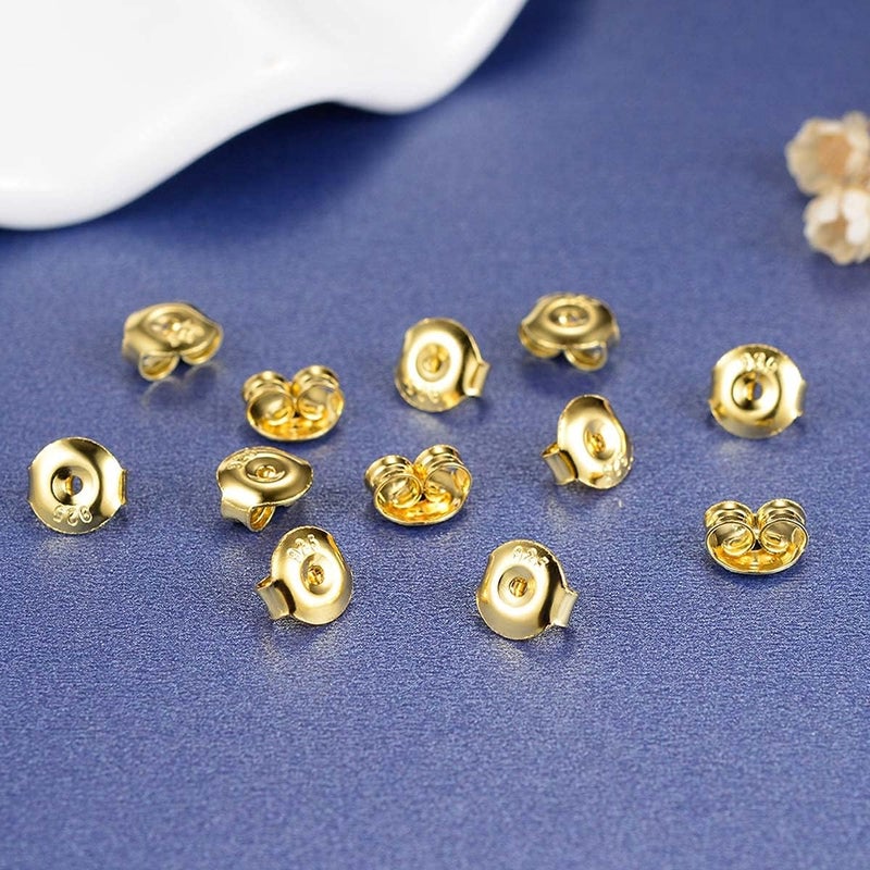 DELECOE 24PCS 18K Gold Plated 925 Silver Earring Backs Replacements, Hypoallergenic Earring Backs for Studs, Secure Ear Locking for Stud Earrings Ear Nut for Posts, 6mm - Image 2