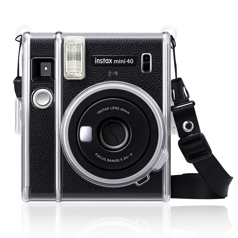 Fintie Protective Clear Case for Fujifilm Instax Mini 40 Instant Film Camera - Crystal Hard PVC Cover with Removable Shoulder Strap, Clear - Image 1