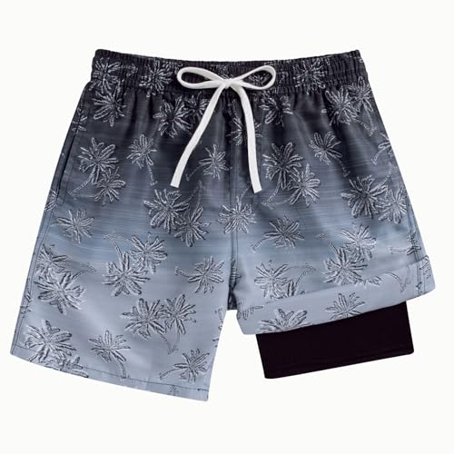 swimsobo Boys Swim Trunks Size 14-16 Years Kids with Compression Liner Swimming Shorts Swimsuits Black Hawaiian Kids Boardshorts - Image 1