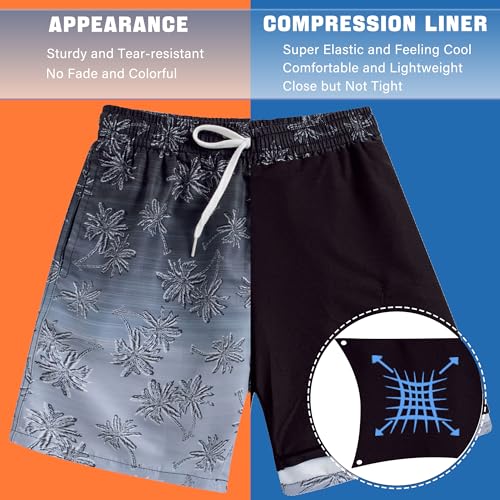 swimsobo Boys Swim Trunks Size 14-16 Years Kids with Compression Liner Swimming Shorts Swimsuits Black Hawaiian Kids Boardshorts - Image 4