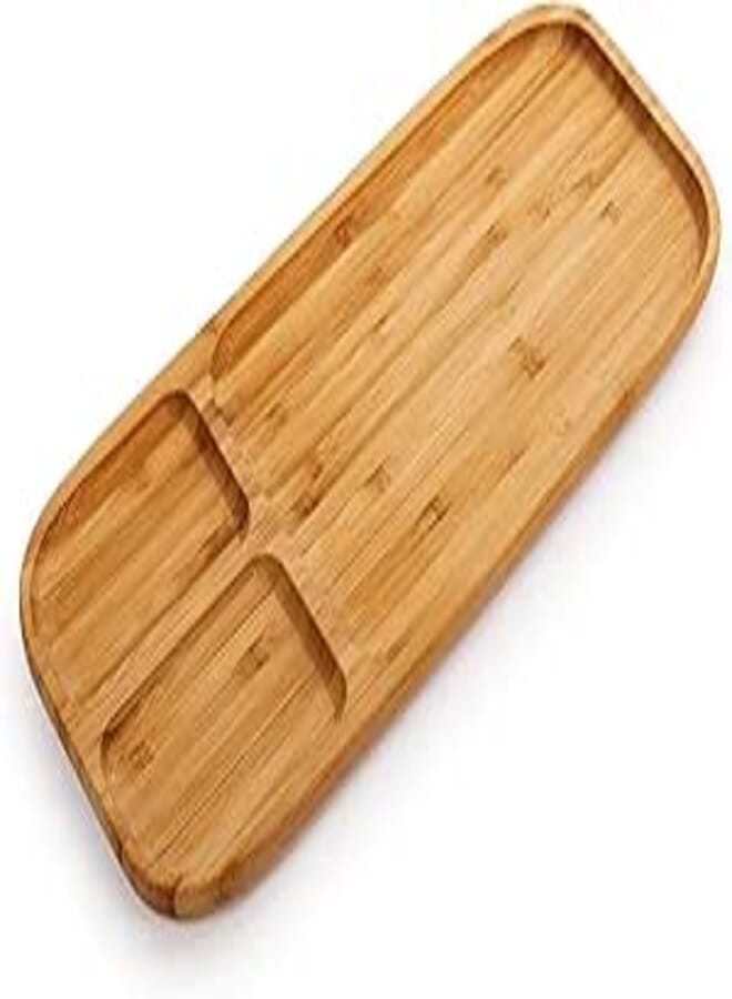 Generic Bamboo Wood Serving Tray with 3 Compartments (brown)