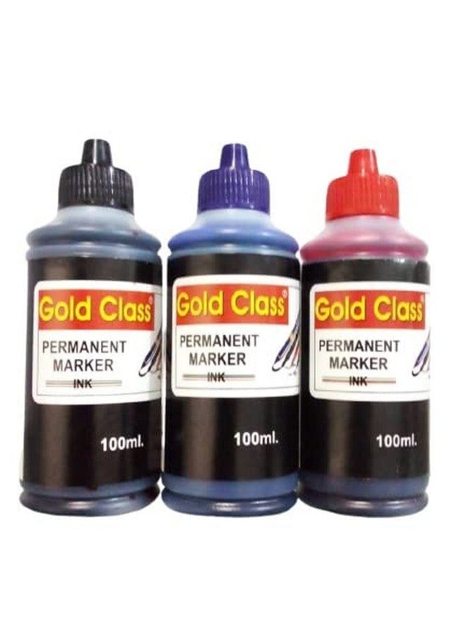 Gold Class Combo Pack of Permanent Marker Ink (Red, Black, Blue) 100ML Each | Easily refillable | Suitable for Marker Pens | Suitable for Multiple Surfaces | Office Stationery - Set of 3 - Image 1