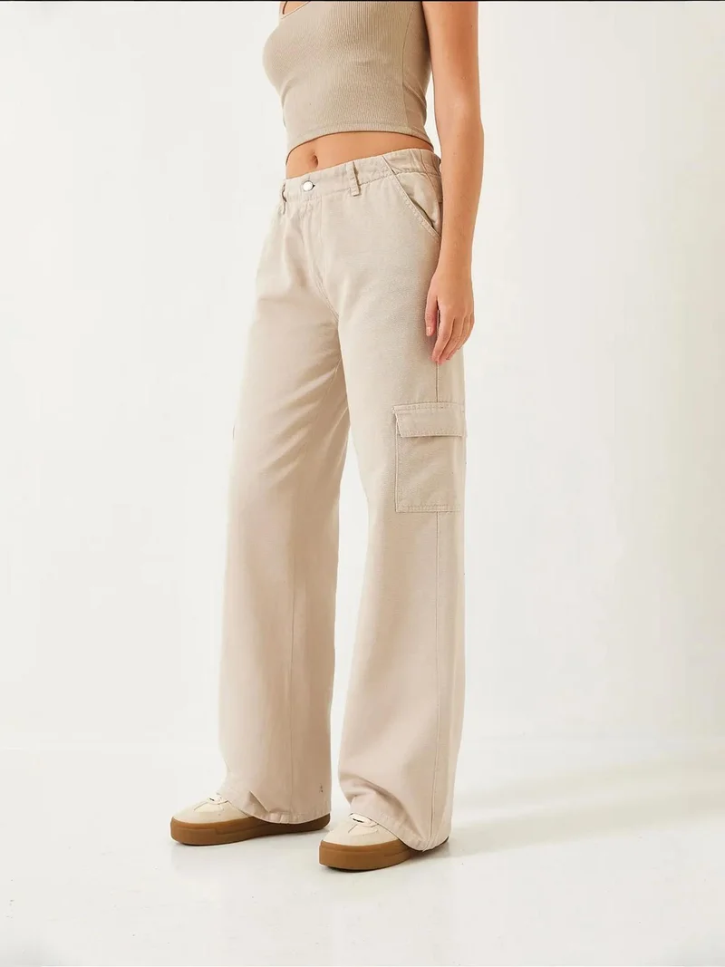 Bianco Lucci LUCCI Relaxed Fit Wide Leg Jogger Pants with Drawstring Waist