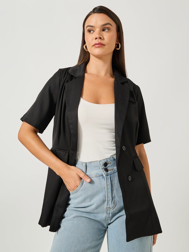 Styli Styli Regular Fit Short Sleeve Notch Label Blazer  - Image 1