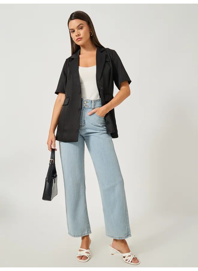 Styli Styli Regular Fit Short Sleeve Notch Label Blazer