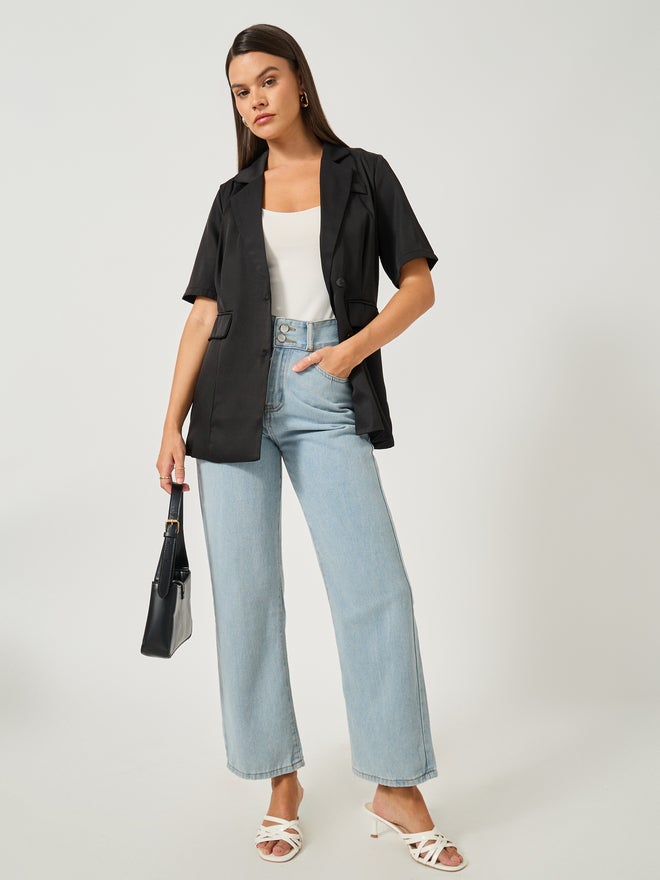 Styli Styli Regular Fit Short Sleeve Notch Label Blazer  - Image 2