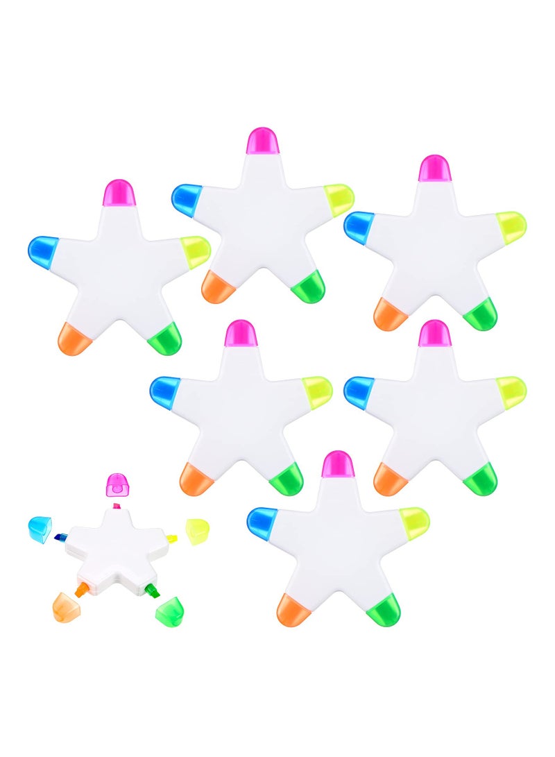 6-Piece Star-Shaped Highlighter Set - Colorful Fluorescent Markers for Note Taking, 5-in-1 Watercolor Highlighter Pens for Vibrant and Creative Highlighting. - Image 1