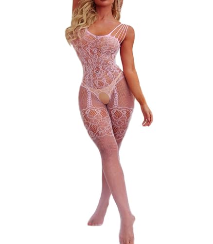 Buitifo Lingeire for Woman Sexy Bodysuit Bodystockings Fishnet Tights Rave Outfits (Pink,M) - Image 1