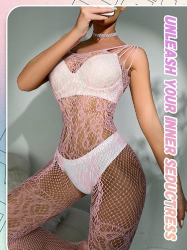 Buitifo Lingeire for Woman Sexy Bodysuit Bodystockings Fishnet Tights Rave Outfits (Pink,M) - Image 3