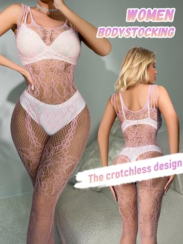 Buitifo Lingeire for Woman Sexy Bodysuit Bodystockings Fishnet Tights Rave Outfits (Pink,M) - Image 4