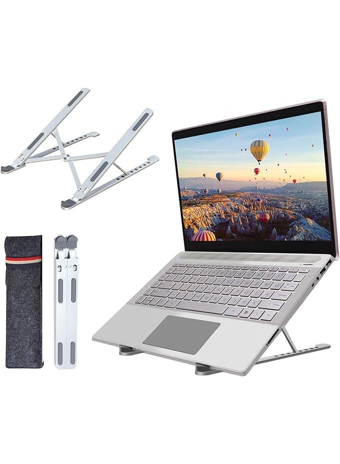 Adjustable 8-Level Metal Laptop Stand with Silicone Pads – Foldable Holder for 10 to 15.6 Inch Notebooks and Tablets – Silver  - Image 1