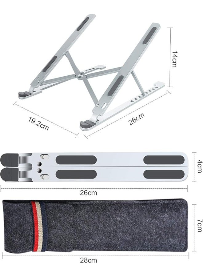 Adjustable 8-Level Metal Laptop Stand with Silicone Pads – Foldable Holder for 10 to 15.6 Inch Notebooks and Tablets – Silver  - Image 2