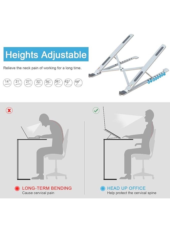 Adjustable 8-Level Metal Laptop Stand with Silicone Pads – Foldable Holder for 10 to 15.6 Inch Notebooks and Tablets – Silver  - Image 3