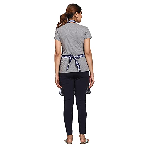 JMi cotton checkered Fabric Waterproof Apron with Long Ties and multipurpose front large pocket For Cooking Dusting Home Kitchen Restaurant for Men & Women Unisex Apron. Pack of 2 (Black & Blue) - Image 3
