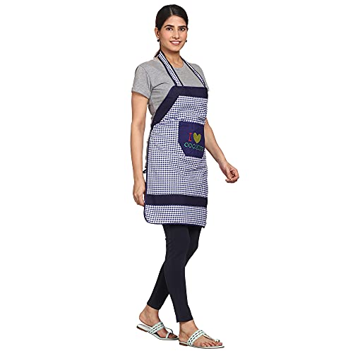 JMi cotton checkered Fabric Waterproof Apron with Long Ties and multipurpose front large pocket For Cooking Dusting Home Kitchen Restaurant for Men & Women Unisex Apron. Pack of 2 (Black & Blue) - Image 4