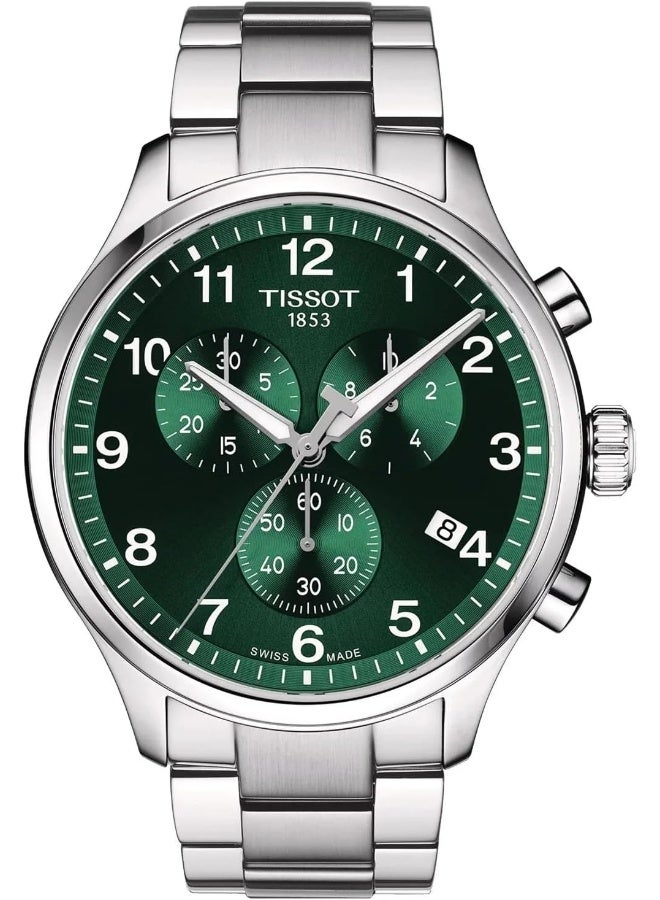 TISSOT Chrono XL Classic Green Dial Silver Steel Strap Watch for Men T116.617.11.092.00 - Image 1