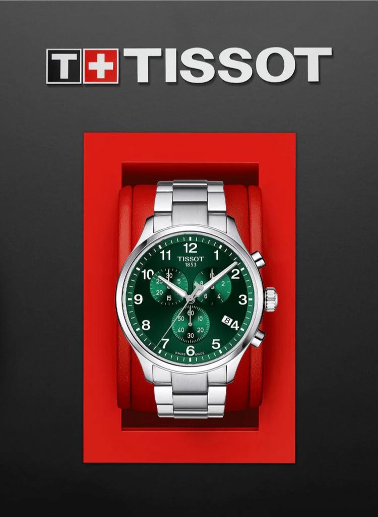 TISSOT Chrono XL Classic Green Dial Silver Steel Strap Watch for Men T116.617.11.092.00 - Image 5