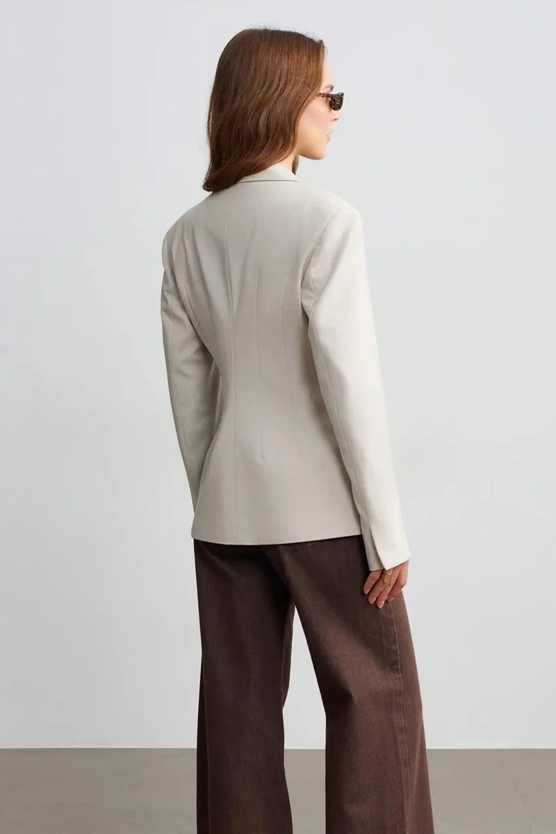 Dilvin Oatmeal Natural DILVIN Women's Crepe Blazer Jacket for Women | Best Price UAE