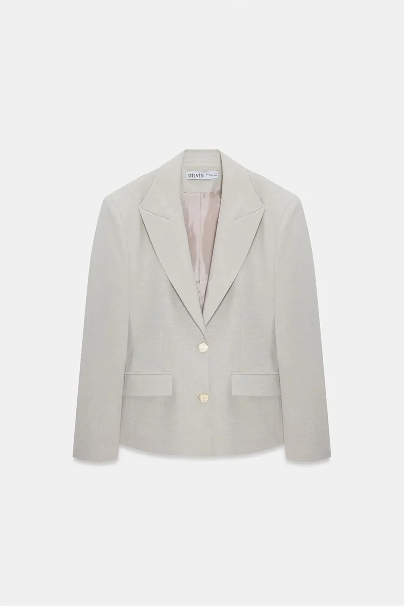 Dilvin Oatmeal Natural DILVIN Women's Crepe Blazer Jacket for Women | Best Price UAE