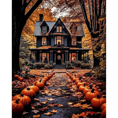 hito Landscape Paint by Number for Adults-Paint by Numbers for Adults Halloween, House Painting by Numbers for Gift Home Wall Decor (Halloween, 16x20 inch) - Image 1