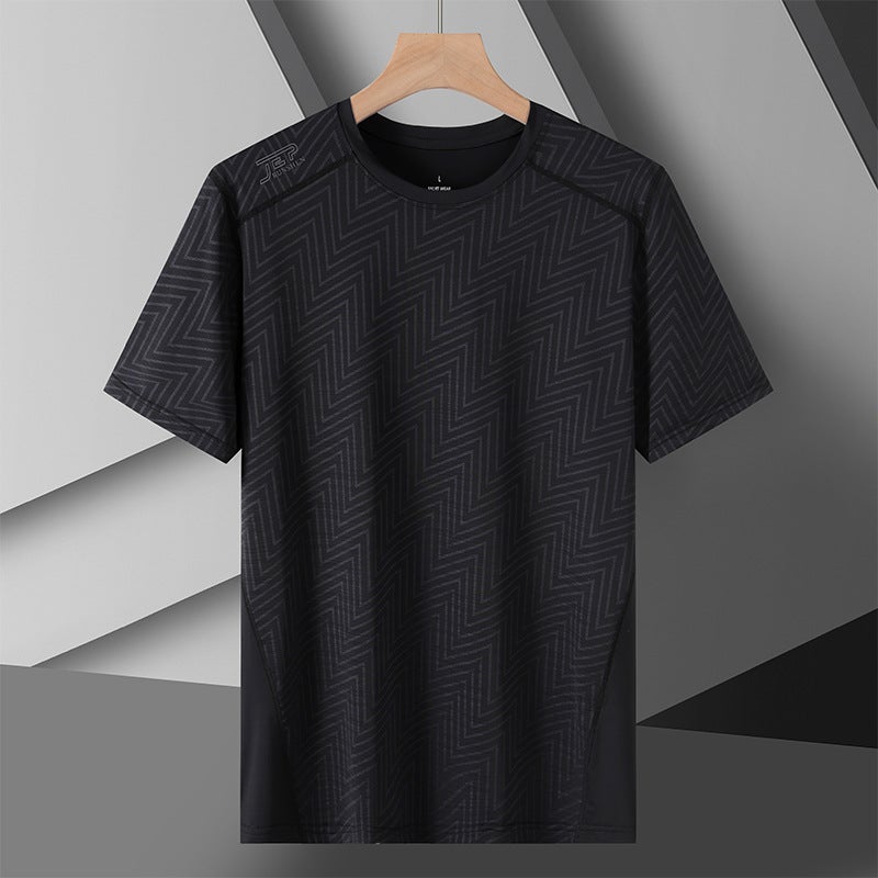 [] Couple'S Ice Silk T-Shirt Jacquard Printing Personality Couple'S Short Sleeve T-Shirt Striped Live - Image 1