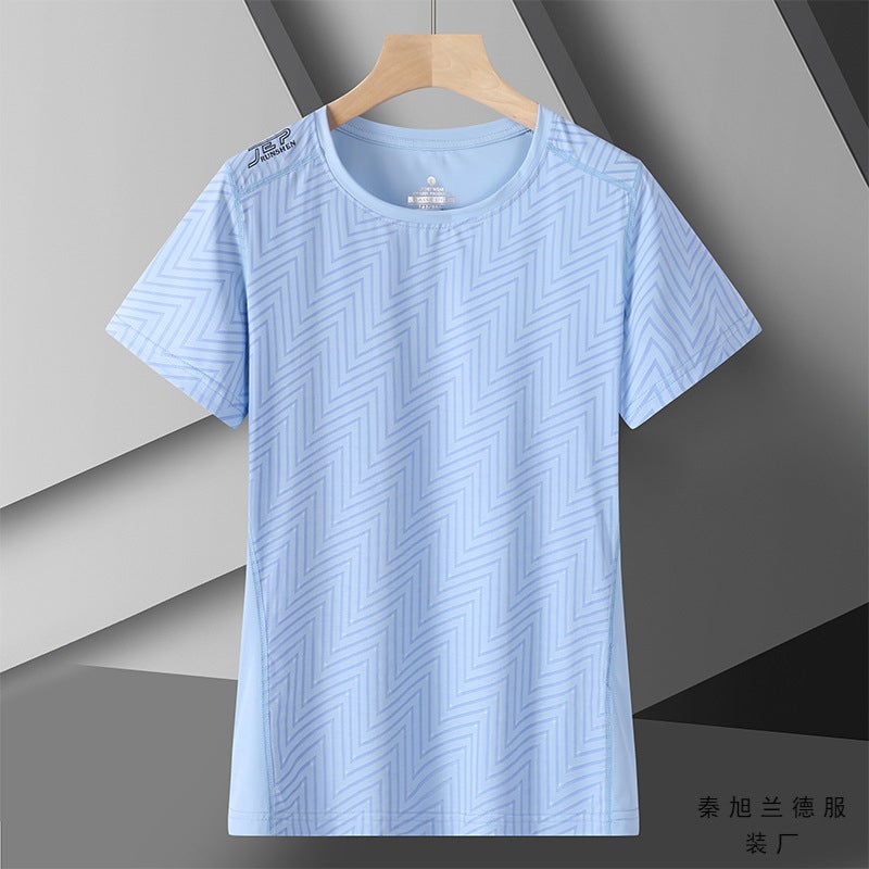 [] Couple'S Ice Silk T-Shirt Jacquard Printing Personality Couple'S Short Sleeve T-Shirt Striped Live - Image 5