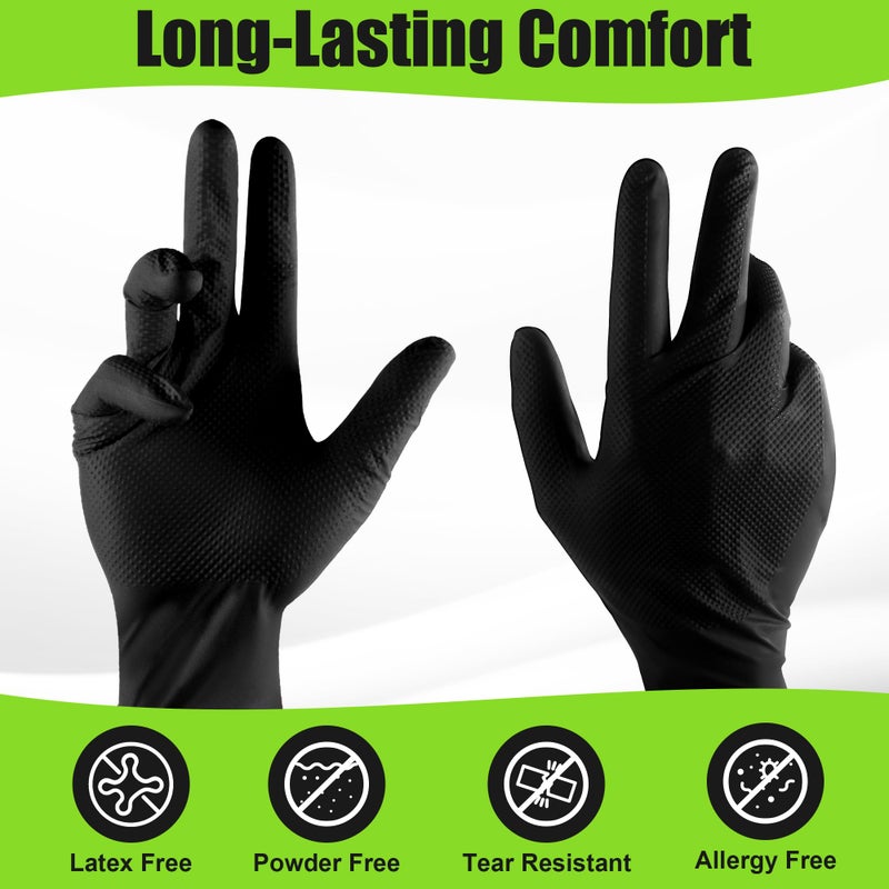 TREEGO 10 Mil Nitrile Gloves Large - Disposable Heavy Duty Rubber Gloves, Raised Diamond Texture Mechanic Gloves, Latex Free Industrial Work Gloves for Garage & Tools, 50 Count - Image 5