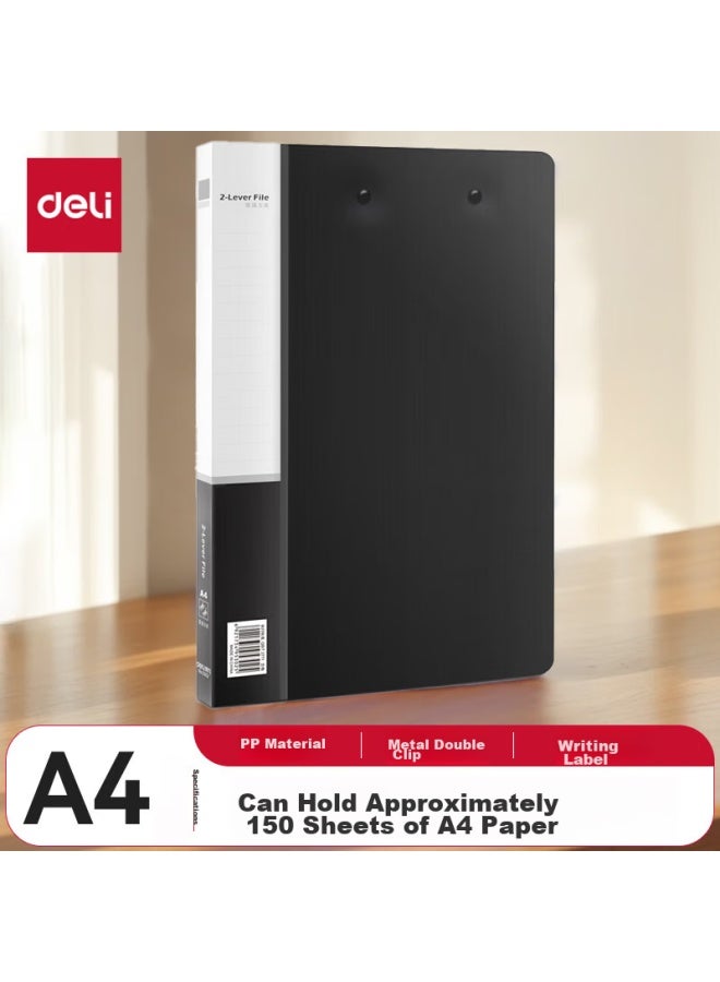 Deli A4 Metal Double Strong Clip File Folder, Office Supplies, Large Capacity Exam Paper Folder, Poetry Recitation Contract Clipboard, 5302 Black, 1 Piece - Image 1