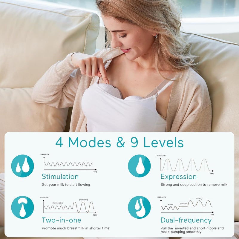 Paruu P10 HandsFree Breast Pump Wearable 338mmHg Strong Suction Low Noise 4 Modes  9 Levels19212428mm InsertFlange 2 Pack White - Image 2