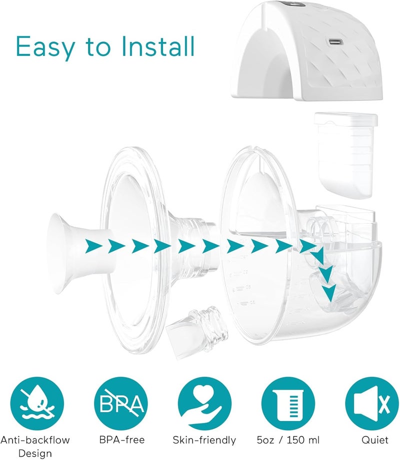 Paruu P10 HandsFree Breast Pump Wearable 338mmHg Strong Suction Low Noise 4 Modes  9 Levels19212428mm InsertFlange 2 Pack White - Image 4