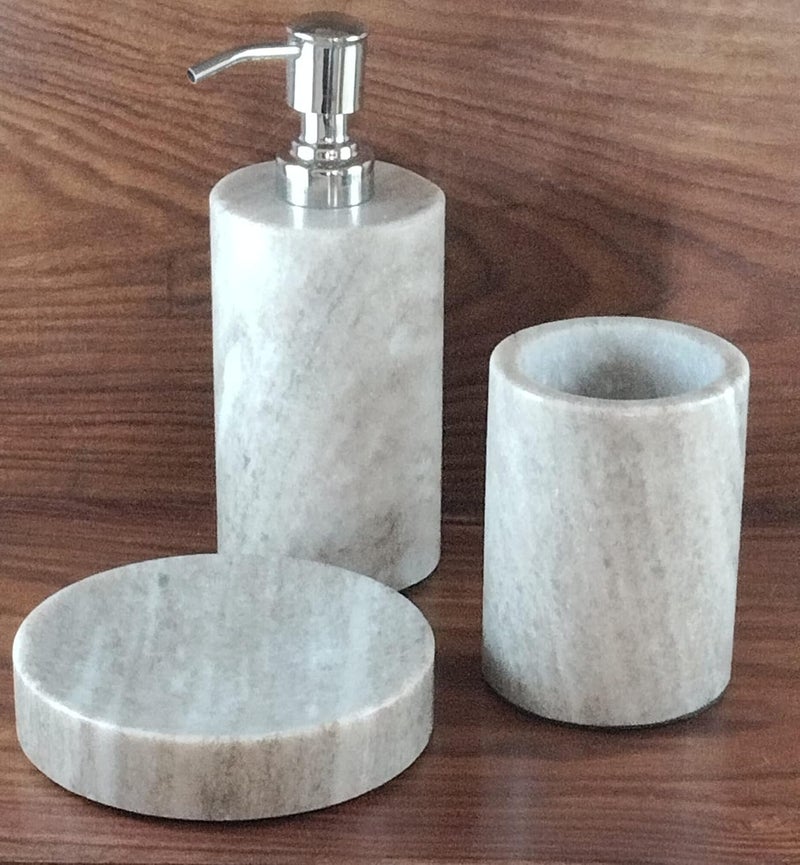 A ONE DESIGN مجموعة أكسسوارات الحمام الأنيقة المصنوعة من الحجر الرخامي النقي بتصميم واحد من 3 قطع - Image 1