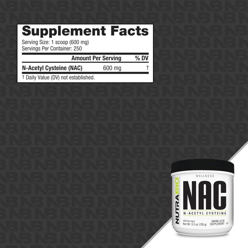 NutraBio مكمل نوترا بايو ن-أسيتيل سيستين NAC 150 جرام مسحوق 600 ملغ جرعة مضاد أكسدة قوي دعم المناعة خالي من المواد الحشو غير معدّل وراثيًا خالي من الغلوتين - Image 2