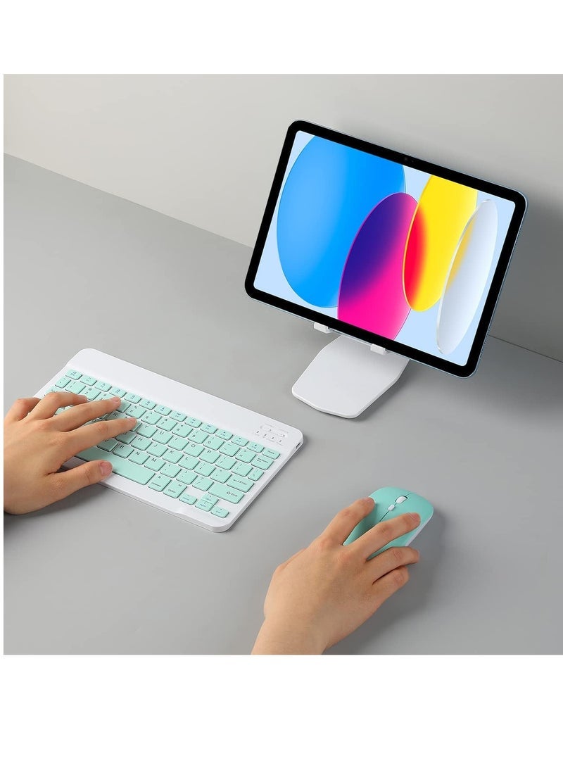 Rechargeable Bluetooth Keyboard and Mouse Combo Ultra-Slim Portable Compact Wireless Mouse Keyboard Set for Android Windows Tablet Cell Phone iPhone iPad Pro Air Mini, iPad OS/iOS 13 and above (Green) - Image 3