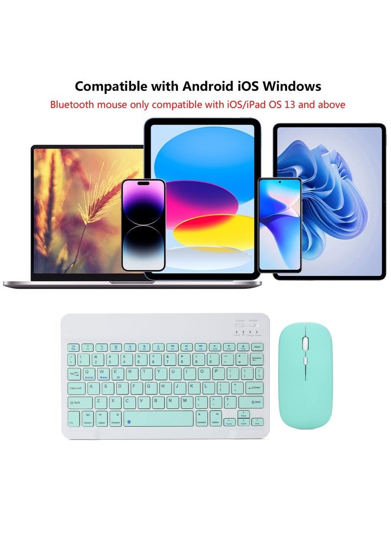 Rechargeable Bluetooth Keyboard and Mouse Combo Ultra-Slim Portable Compact Wireless Mouse Keyboard Set for Android Windows Tablet Cell Phone iPhone iPad Pro Air Mini, iPad OS/iOS 13 and above (Green) - Image 2