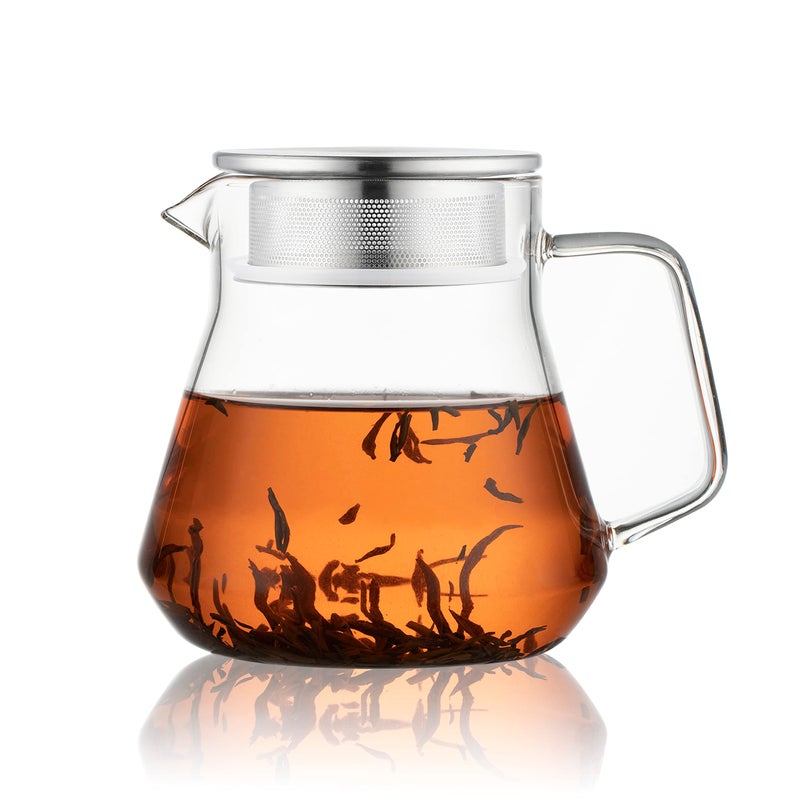 CNGLASS OneTouch Glass Teapot with Stainless Steel Filter Lid20oz600ml Glear Tea Kettle Stovetop SafeBorosilicate Glass Tea Pots for Loose Leaf Tea