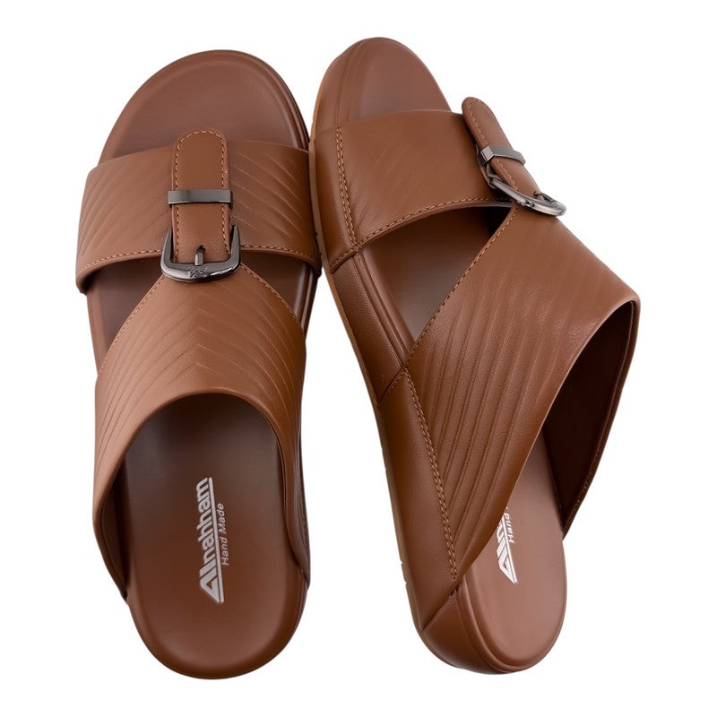 إيت صندل عربي يدوي الصنع للرجال من AET | شبشب رجالي خارجي | شبشب مفتوح من الأمام للاستخدام اليومي | جلد عربي أصلي مع ابزيم| تصميم عربي جديد | نعل داخلي مطابق للون| مريح وخفيف الوزن - Image 2