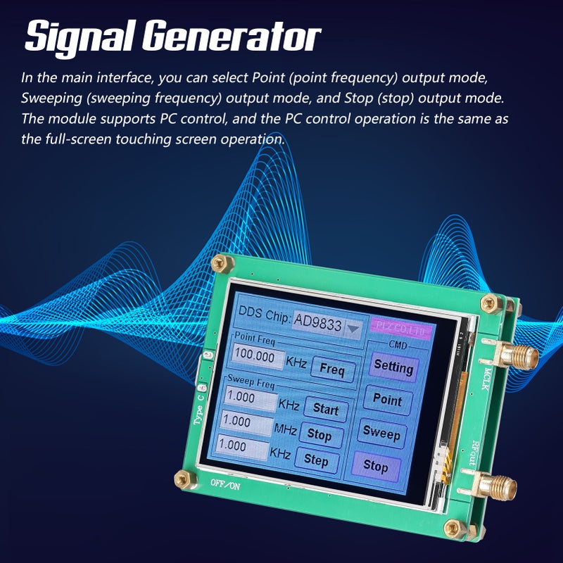 Touching Screen DDS Module Signal-Generator 10Bit DAC Sinewave Squarewave Triangularwave Signal Generator Module - Image 2
