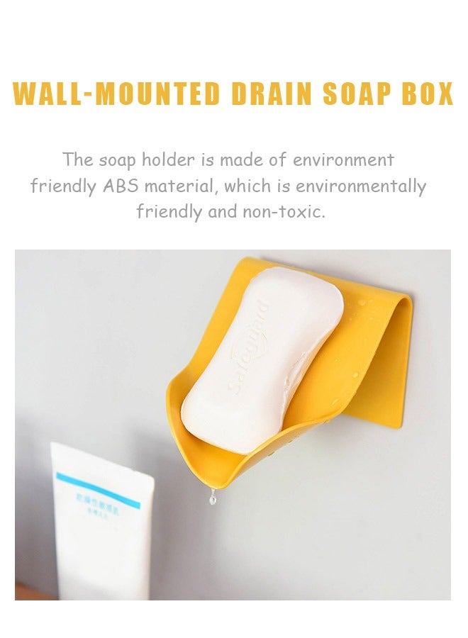 صحن صابون للتجفيف الذاتي مثبت على الحائط للحمام ، صينية بلاستيك ABS بدون ثقب حامل صابون عائم على الحائط ، صينية صابون شلال ذاتية التجفيف (أصفر) - Image 3