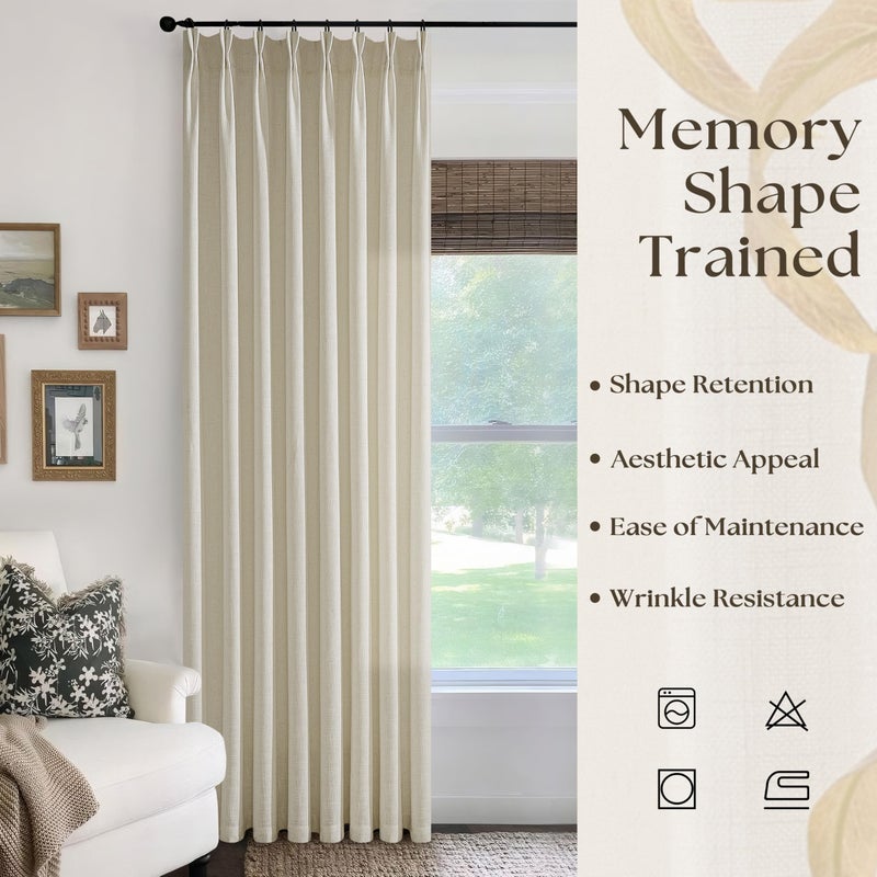 Seeluck Pinch Pleated Linen Curtains 108 Inches Long for Living Room Tan Beige Double Pleated Drapes Hooks Rings Back Tab Farmhouse Ceiling Floor 108 Inch Window Curtains Bedroom Neutral Flax Linen 1 Panel - Image 5